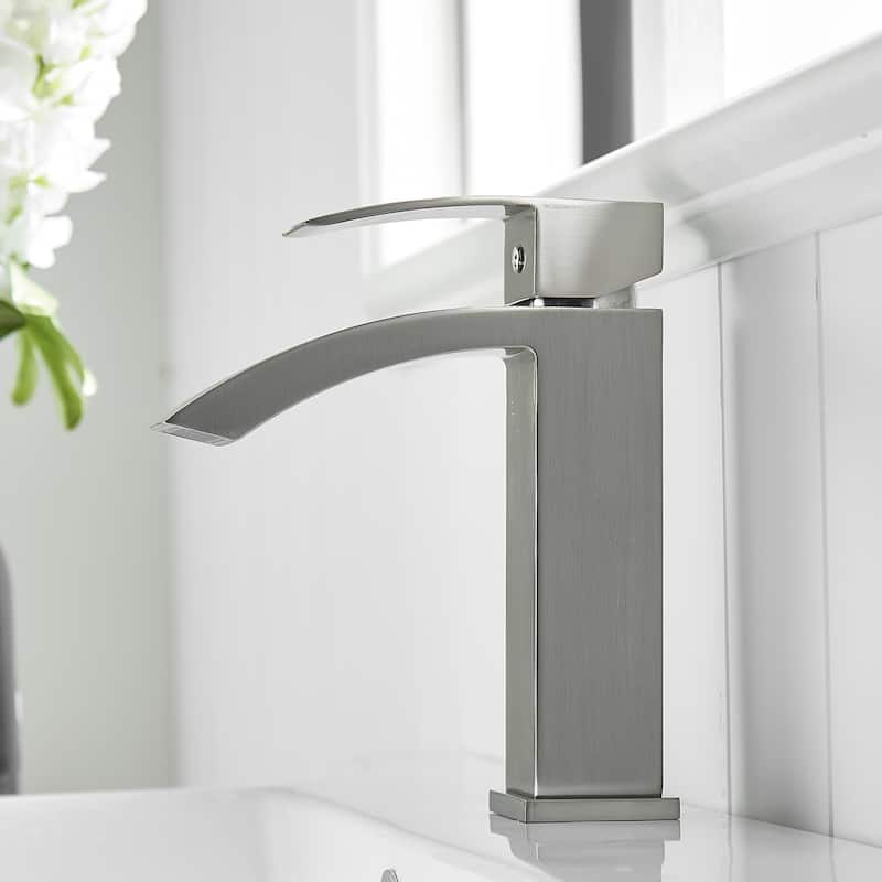 Modern Single Handle Single Hole Bathroom Sink Faucet with Waterfall Sprayer, Rust, Corrosion and Fingerprint Resistant