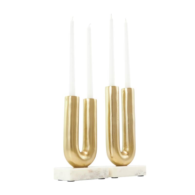Gold or Black Aluminum U-Shaped Geometric Candle Holder with Marble Bases (Set of 2)