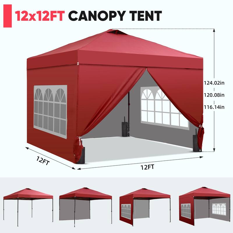 Ainfox 12x12 Pop Up Canopy Tent with 4 Sidewalls, Outdoor Beach Gazebos with 4 Sandbags