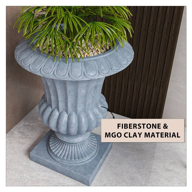 Lotus Elegant Urn Planter Pot in Fiberstone and MgO Clay with Drainage Holes for Indoor Outdoor Home Office Yard Patio Decor