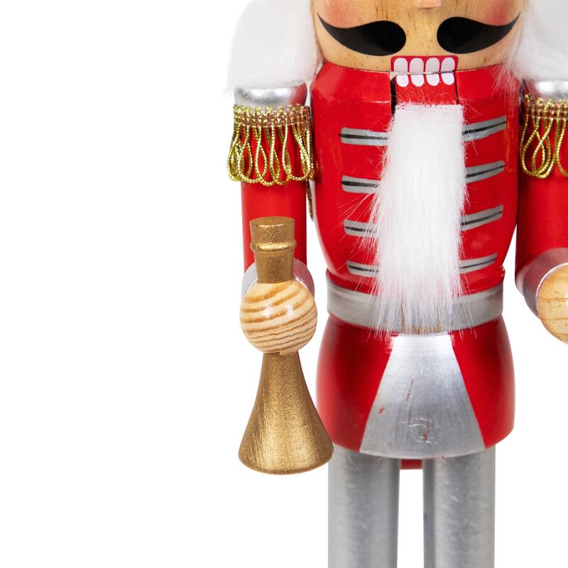 14" Red and White Wooden Christmas Nutcracker with Horn
