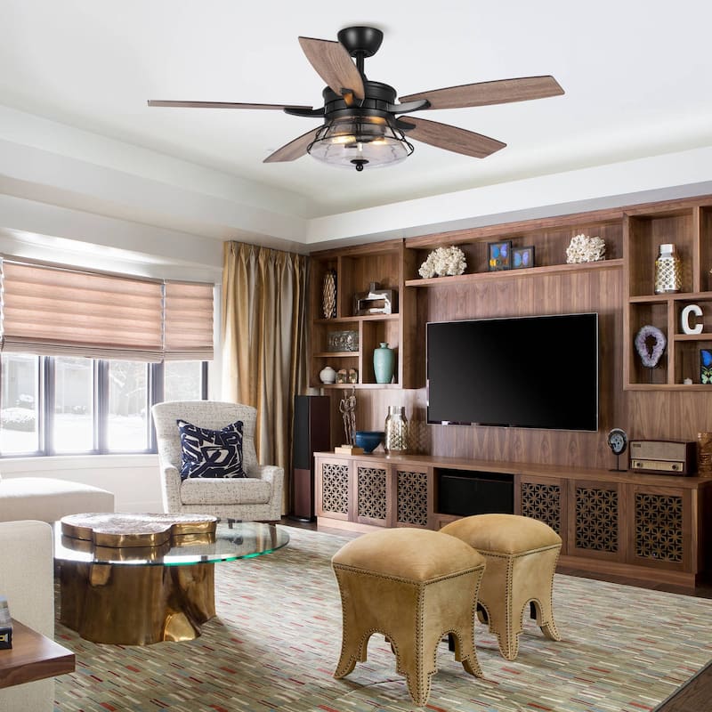 52" 5-Blade 2-Light Industrial Ceiling Fan with Light