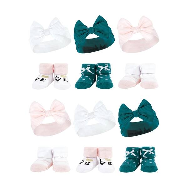 slide 1 of 1, Hudson Baby Infant Girl 12Pc Headband and Socks Giftset, Teal Pink, One Size - Teal Pink Teal Pink - One Size