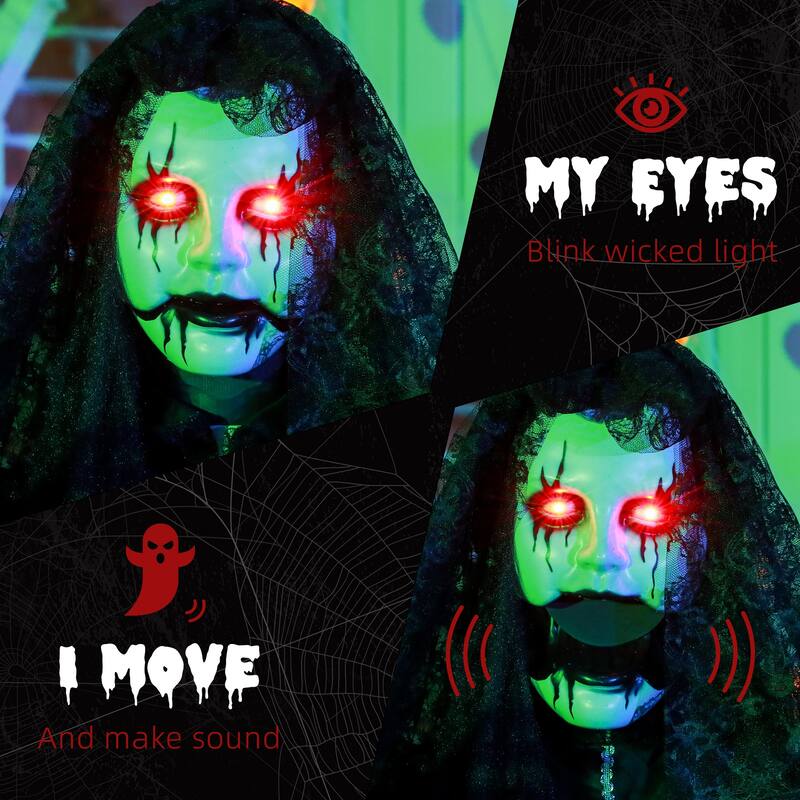 67in Animated Ghost Bride Halloween Prop Sound Activated Light-Up Eyes Creepy Voice Indoor Outdoor