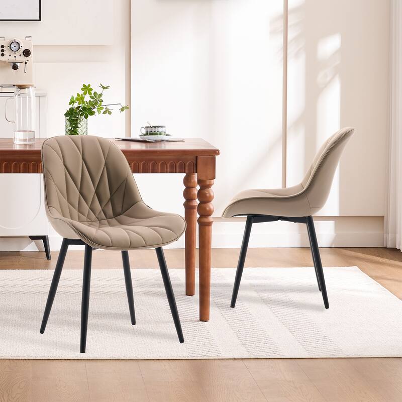 Modern Dining Chairs Set of 2 with Curved Backrest - Khaki
