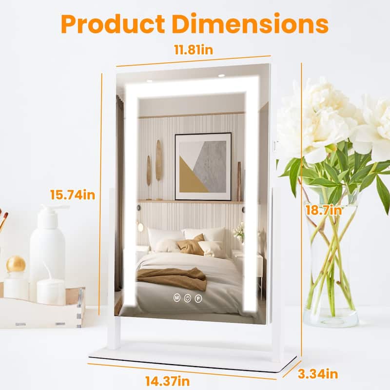 White LED Vanity Mirror with 10X Magnifying Mirror, Touch and USB Output - 14.37” W x 3.34” D x 18.7”