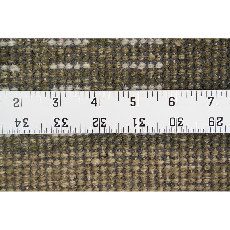 Hand Knotted Oriental 100% Wool Carpet Modern Solid Green Gabbeh Runner Rug - 12' 0'' X 3' 0''