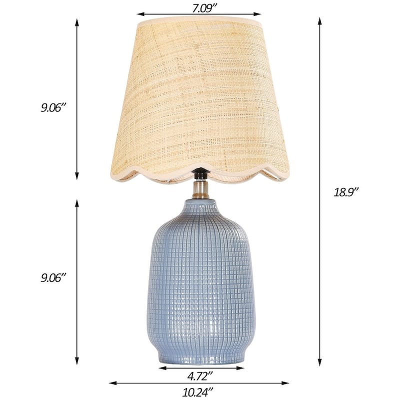 2 Pack Rustic Ceramic Accent Table Lamp with Raffia Shade