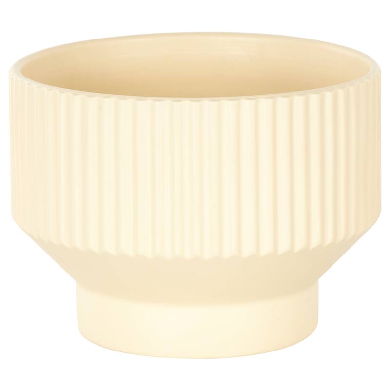 Green, Cream or White Ceramic Wide Planter with Linear Grooves and Tapered Bases (Set of 3)