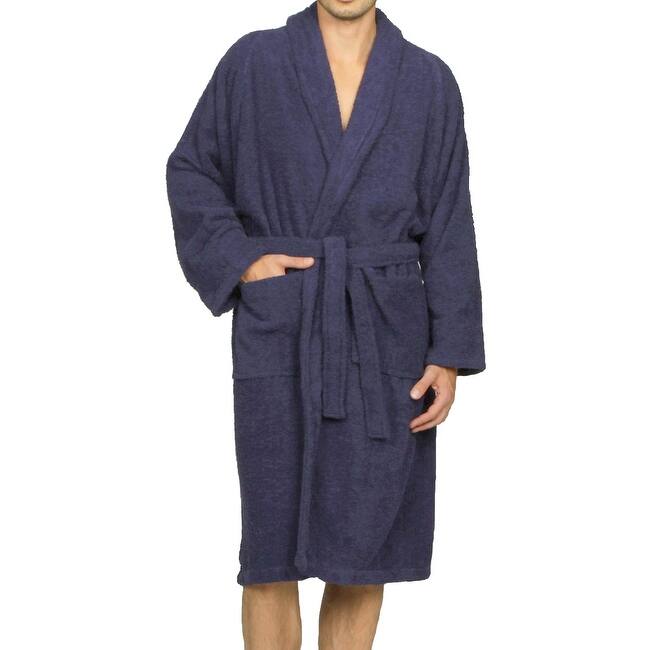 100% Cotton Soft Terry Adult Unisex Lightweight Bathrobe by Superior - Extra Large - Navy Blue