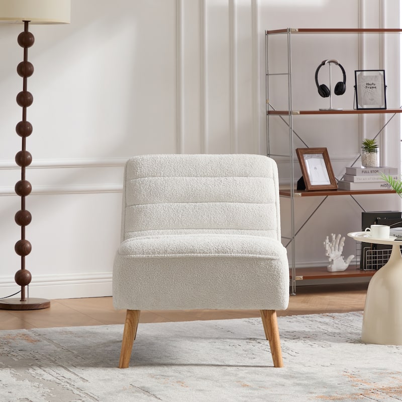 Anmytek 24.4 Wide Space-Saving Modern Chenille Armless Accent Chair with Rubber Wood Legs