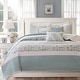 preview thumbnail 1 of 28, Madison Park Vanessa 6 Piece Cotton Percale Quilt Set with Throw Pillows Aqua - Full - Queen