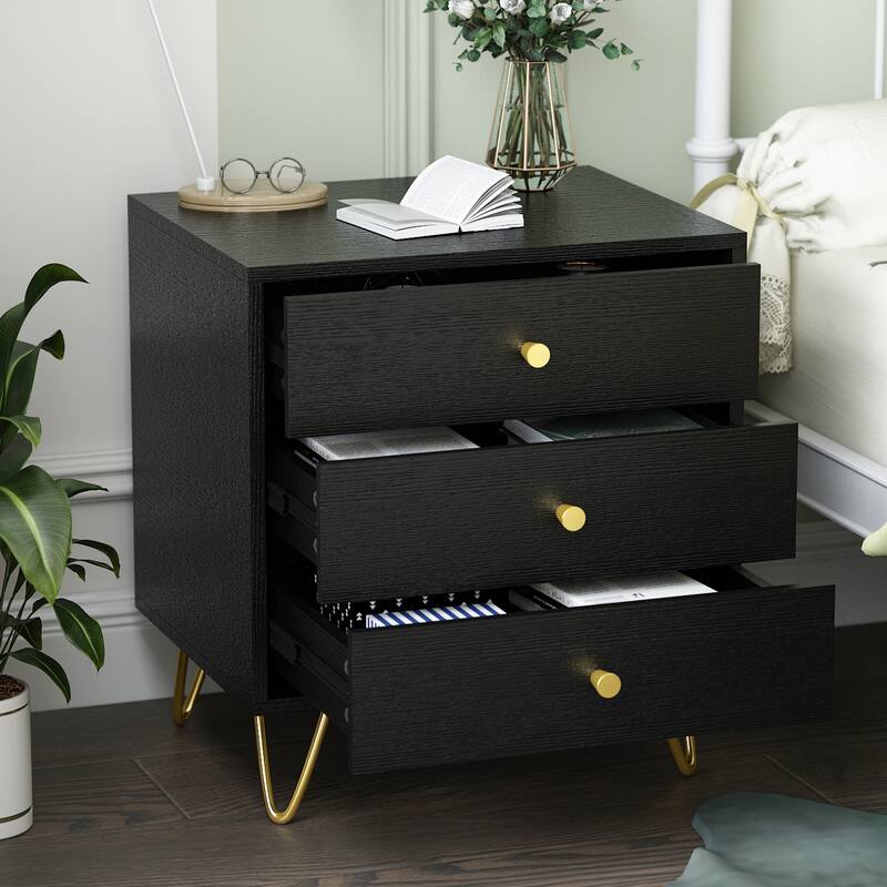 21.6'' Tall 3 - Drawer Nightstand White/Grey/Black(1 Piece)