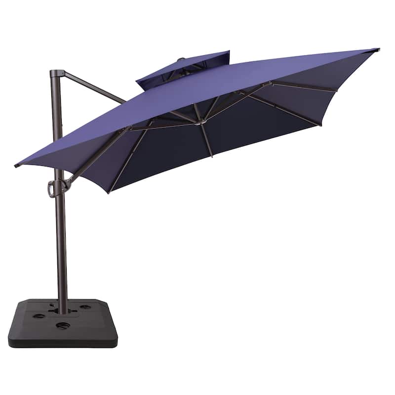 10 x 13 ft Double Top Aluminum Rotating Patio Offset Cantilever Umbrella with Base