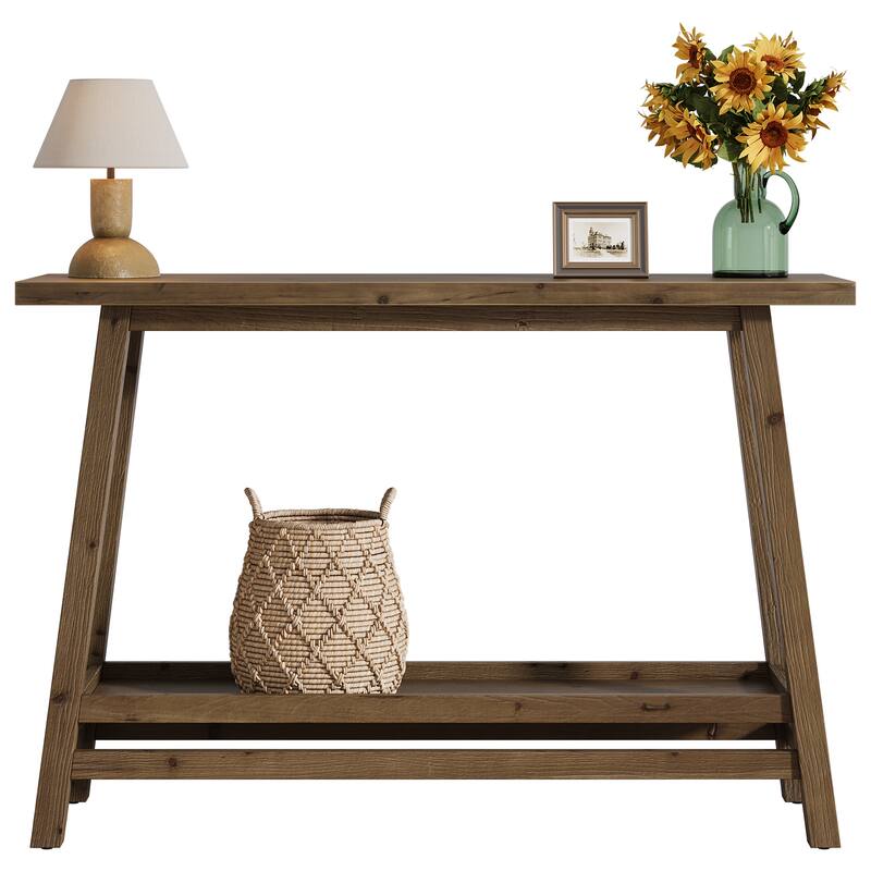 Solid Wood Entryway Table, Console Table with Storage Shelves, Behind Couch Sofa Table Hallway Foyer Accent Side Table