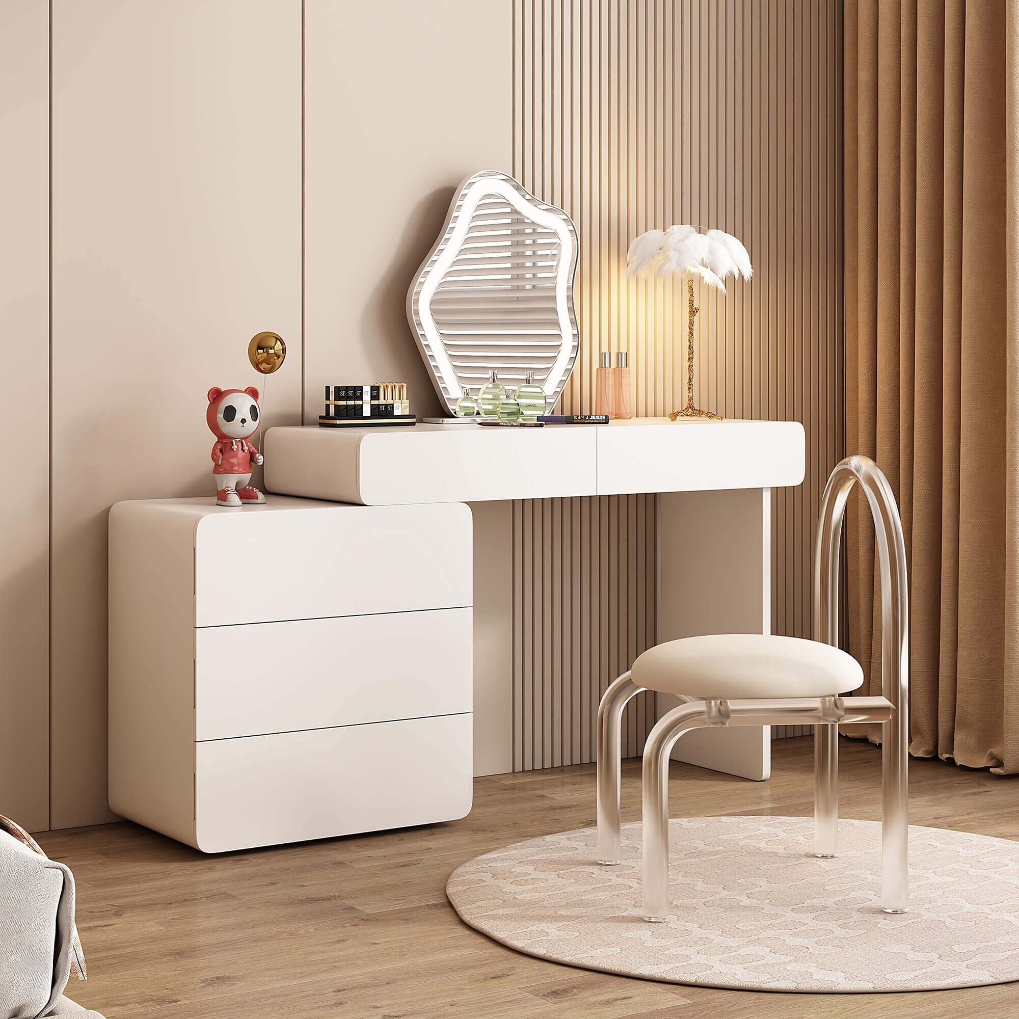 vanity modern dresser with mirror Amazon.com: Vanity Table Slate Desktop Vanity Desk, Dressing Table with LED  Full Body Mirror & 3 Drawers, Vanity Set with Upholstered Makeup Stool &  Cabinet Makeup Table : Home & Kitchen