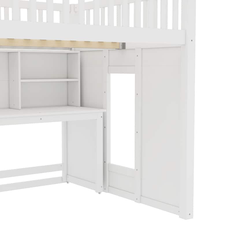 Full/Twin Loft Bed with Movable Desk & Storage Stairs