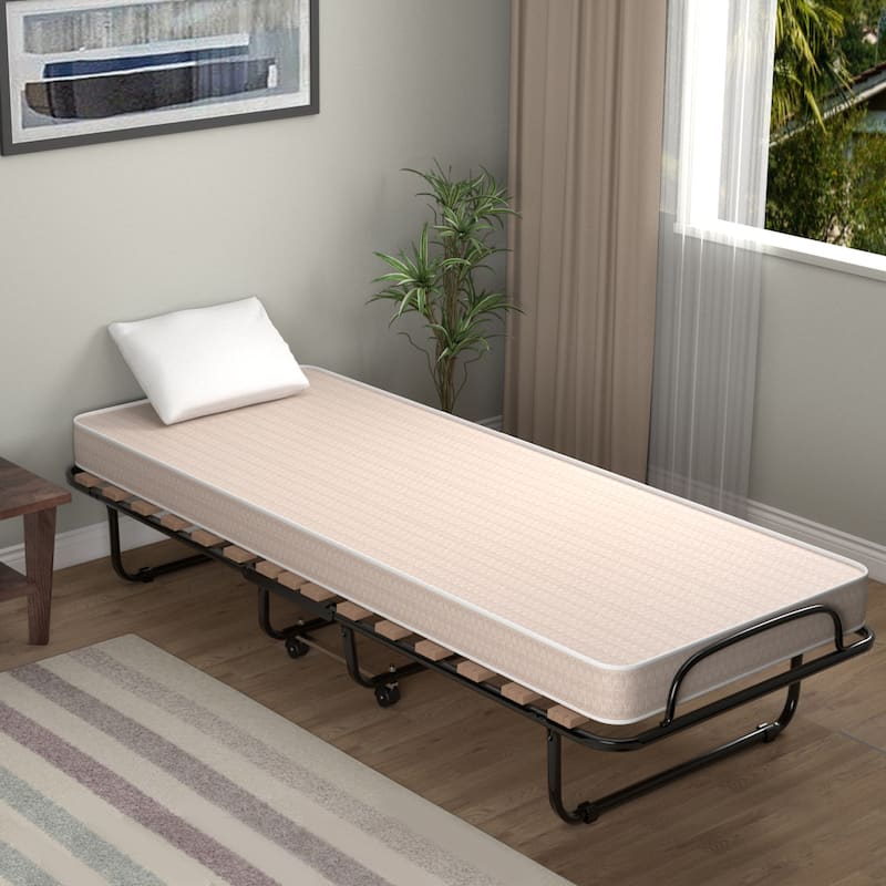 Gymax Folding Bed Rollaway Metal Guest Bed Sleeper Made in Italy w/