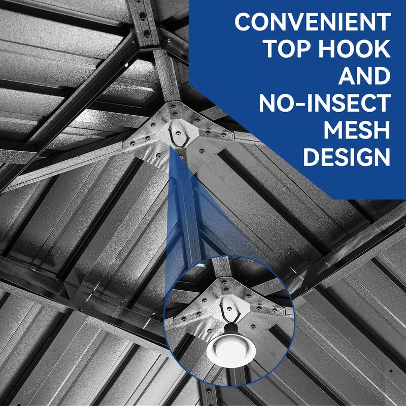 2-Tier Galvanized Aluminum Hardtop Canopy Gazebo with Netting and Curtains