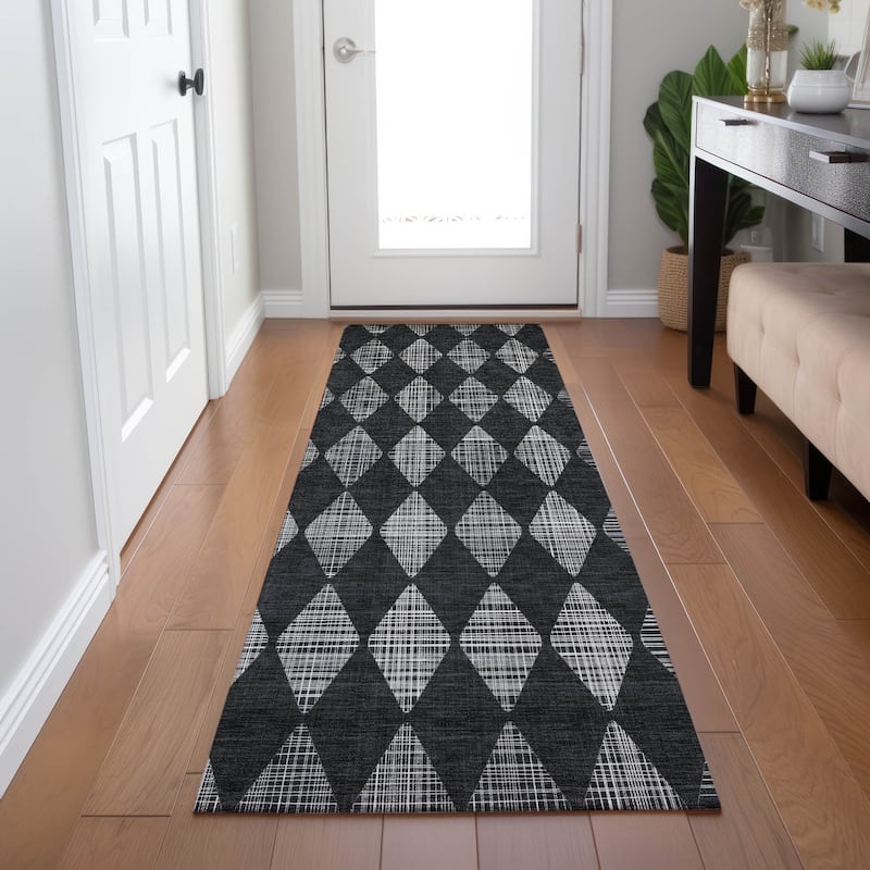 Machine Washable Indoor/ Outdoor Chantille Argyle Rug - Charcoal - 2'3" x 7'6"