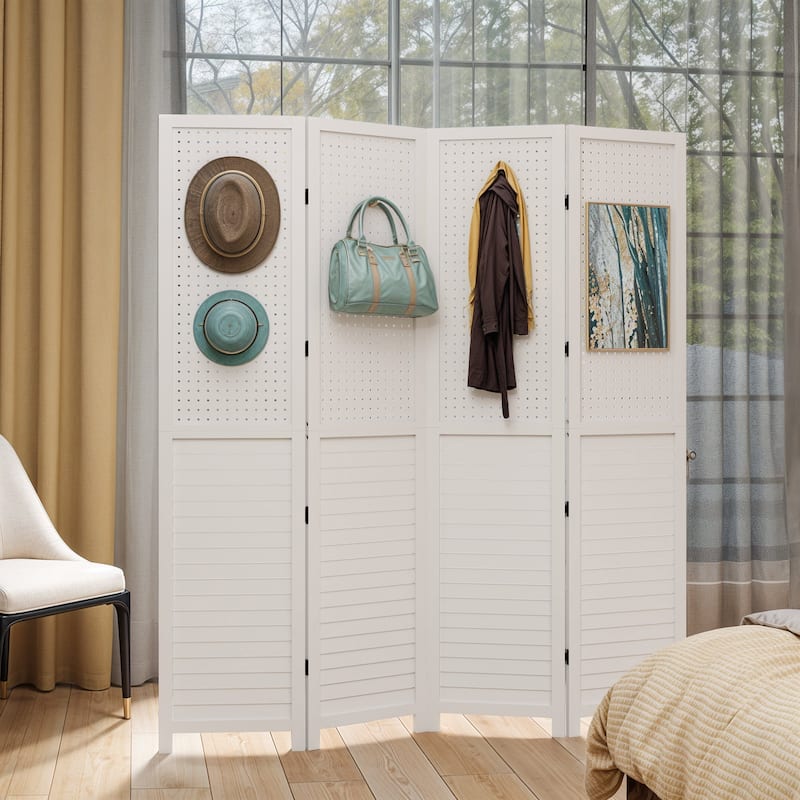 Moasis 67" White 4-Panel Wood Room Screen Divider
