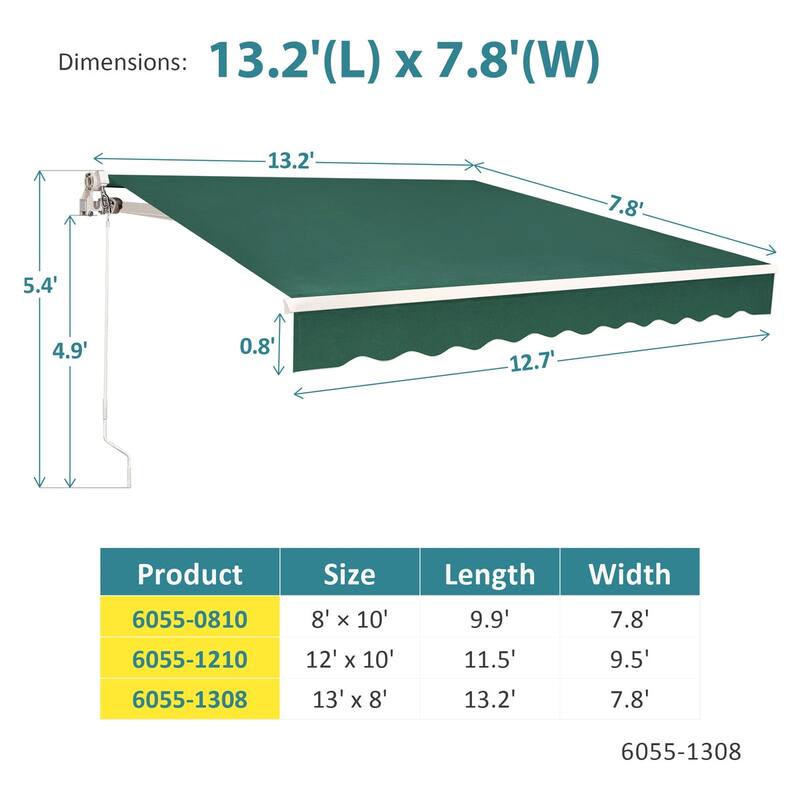 MCombo13x8Feet Manual Retractable Patio Door Window Awning Sunshade Shelter Outdoor Canopy