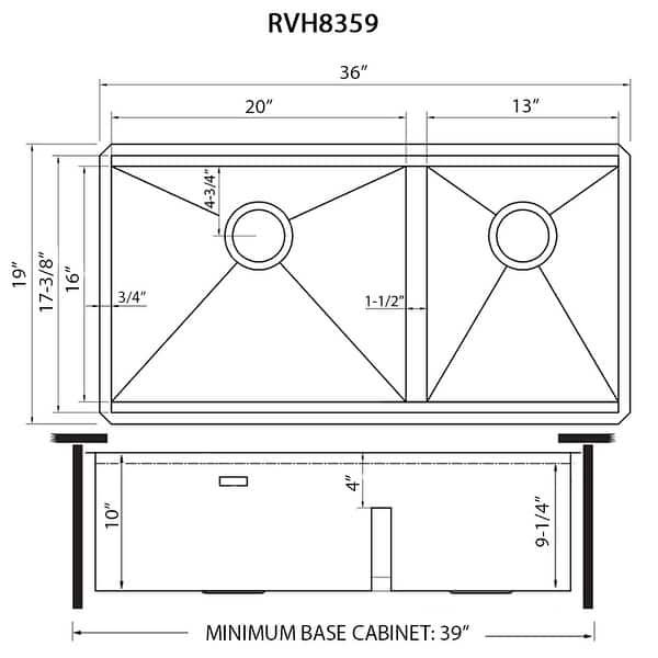 Ruvati 36-inch Workstation 60/40 Double Bowl Undermount 16 Gauge Stainless Steel Kitchen Sink - 36" x 19" - 36" x 19″