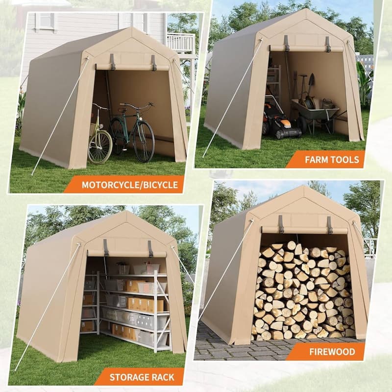 6x6 FT Portable Outdoor Storage Shed, UV-Resistant Carport for Motorcycle, Firewood, Tools - 6X6 Ft