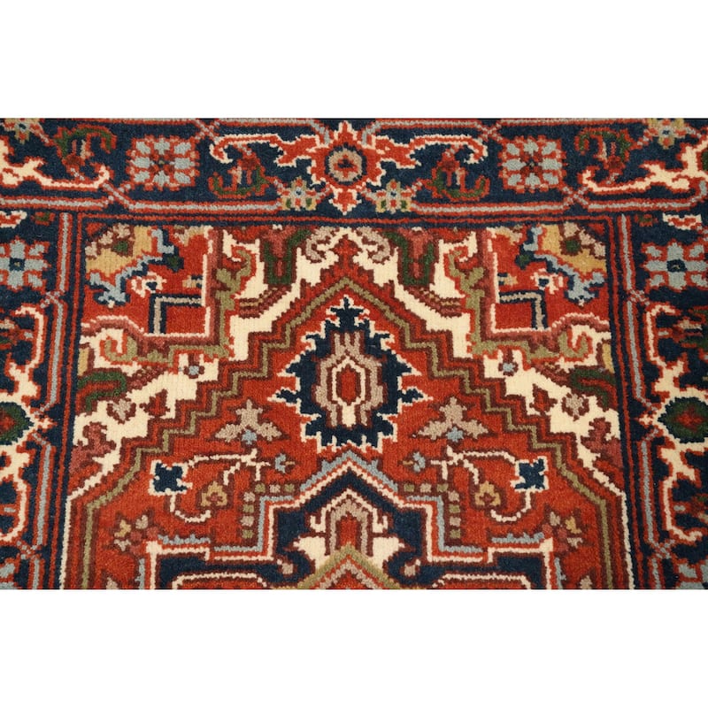 Hand Knotted Oriental 100% Wool Carpet Traditional Geometric Oranges & Rust Heriz (serapi) Area Rug - 4' 11'' X 3' 0''