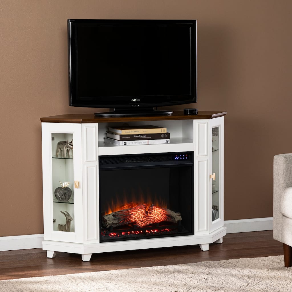 46.5 in. Freestanding Wood Smart Electric Fireplace TV Stand in White with adjustable temperature settings