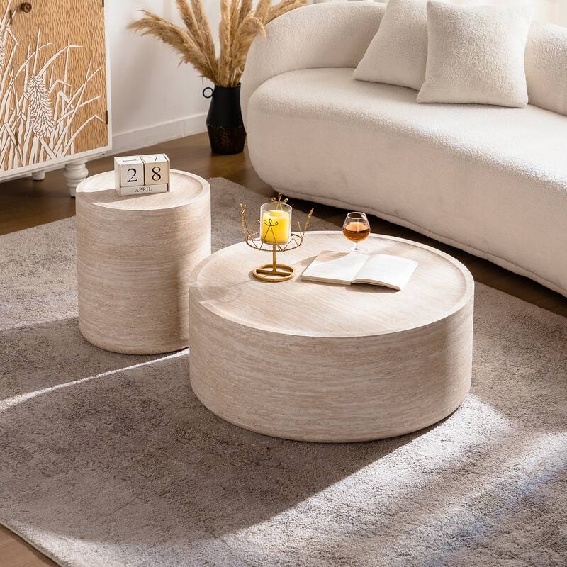 31.5" Round Coffee Table with Mars Pattern for Living Room, Modern Drum Circle Center Table Side Table End Table