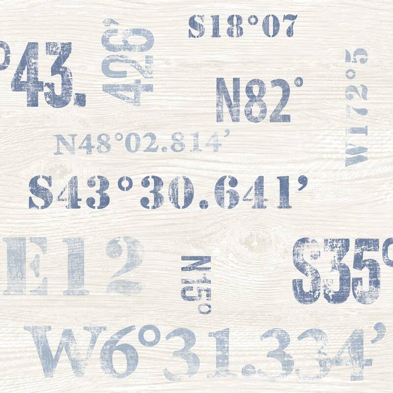 Galerie Wallcoverings Deauville 2 Naval Coordinates Print Non-woven Matte Wallpaper Roll - 33 feet x 21 inches - Blue/Beige