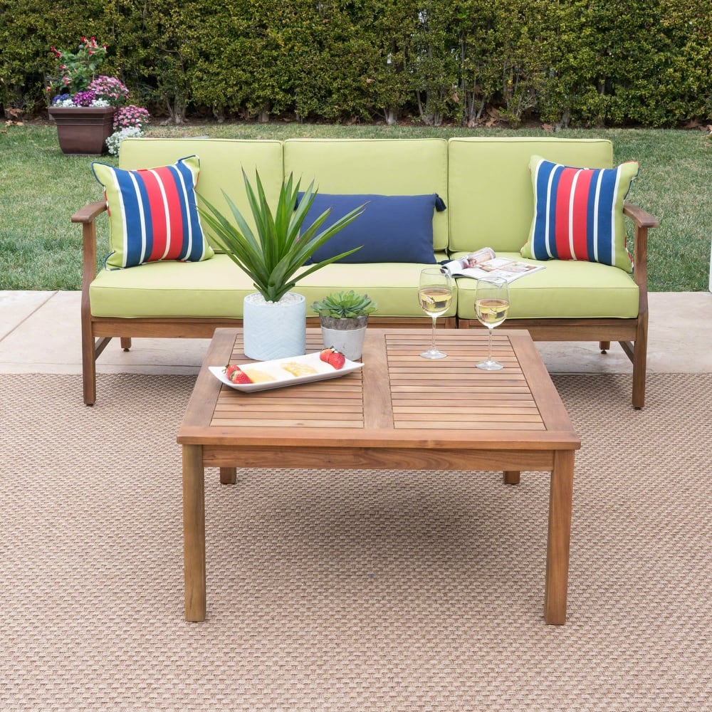 Perla Outdoor Acacia 4-pc Cushioned Sofa and Table Set by Christopher Knight Home