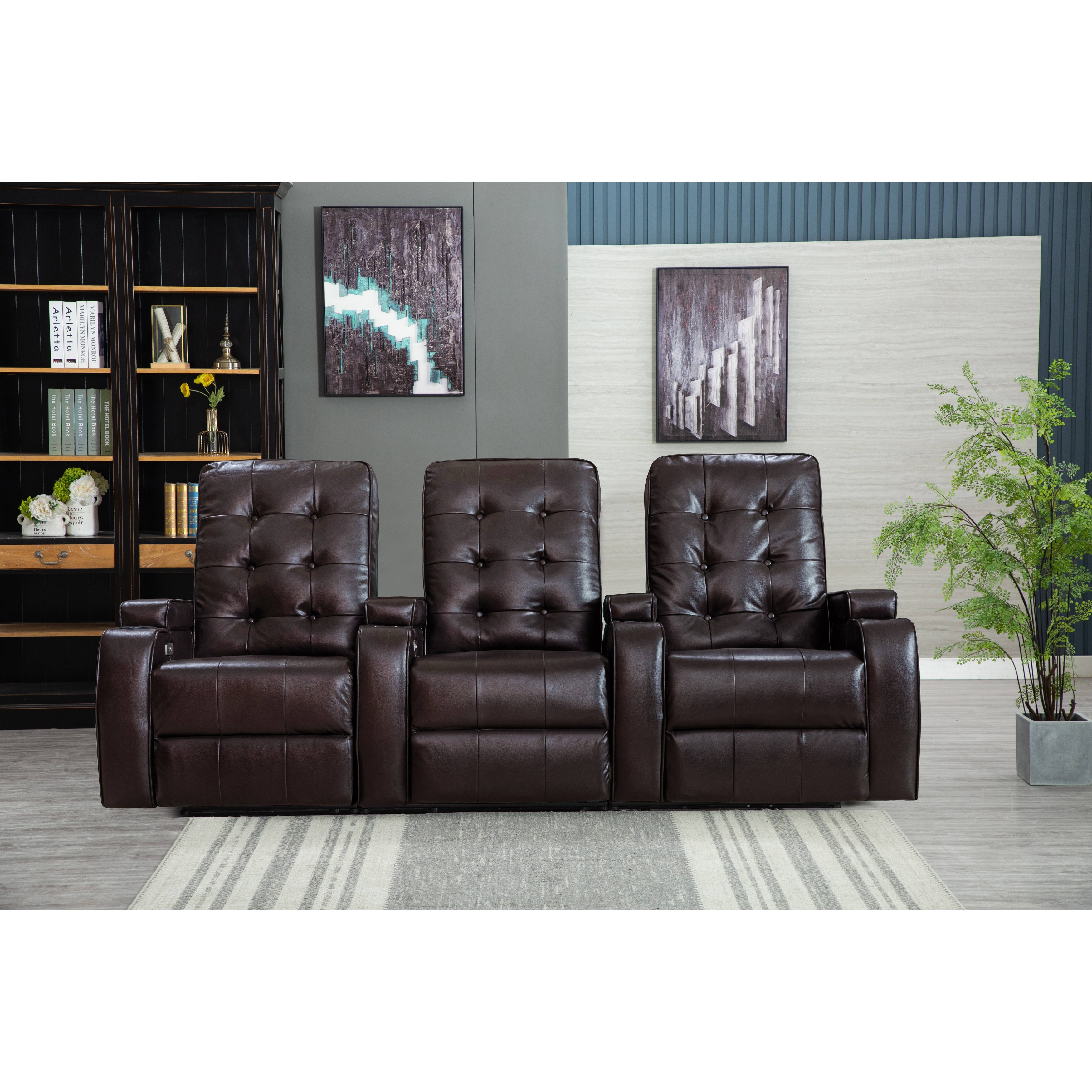 Recliner Sofa Home Theater Seating with Lumbar Support Manual Push Back  Recliners,PU Leather