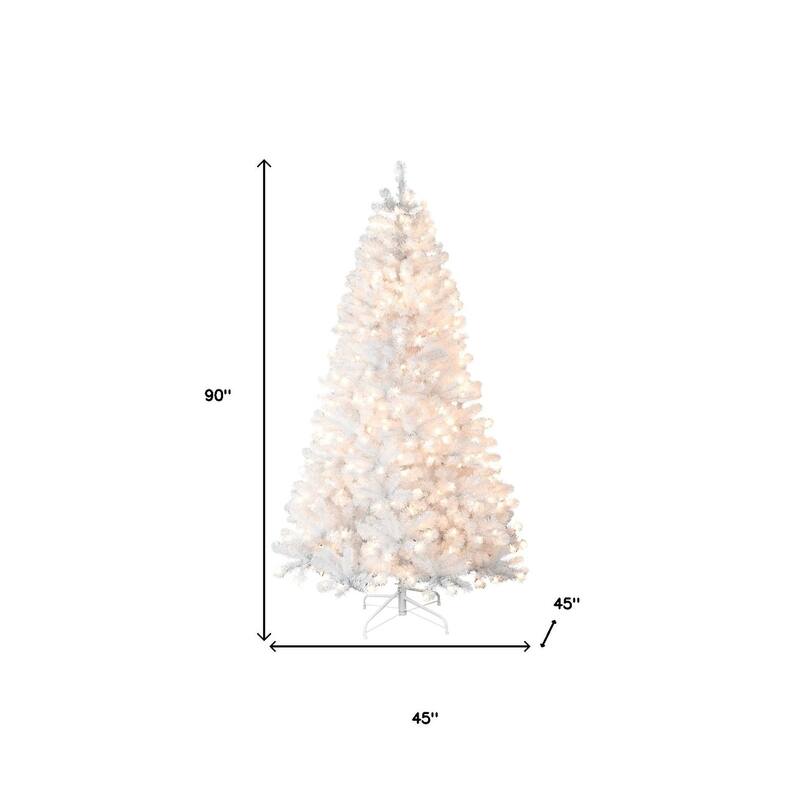 HomeRoots 7.5' White Pre Lit Full Fir Christmas Tree - 45.00 in. x 90.00 in. x 45.00 in.