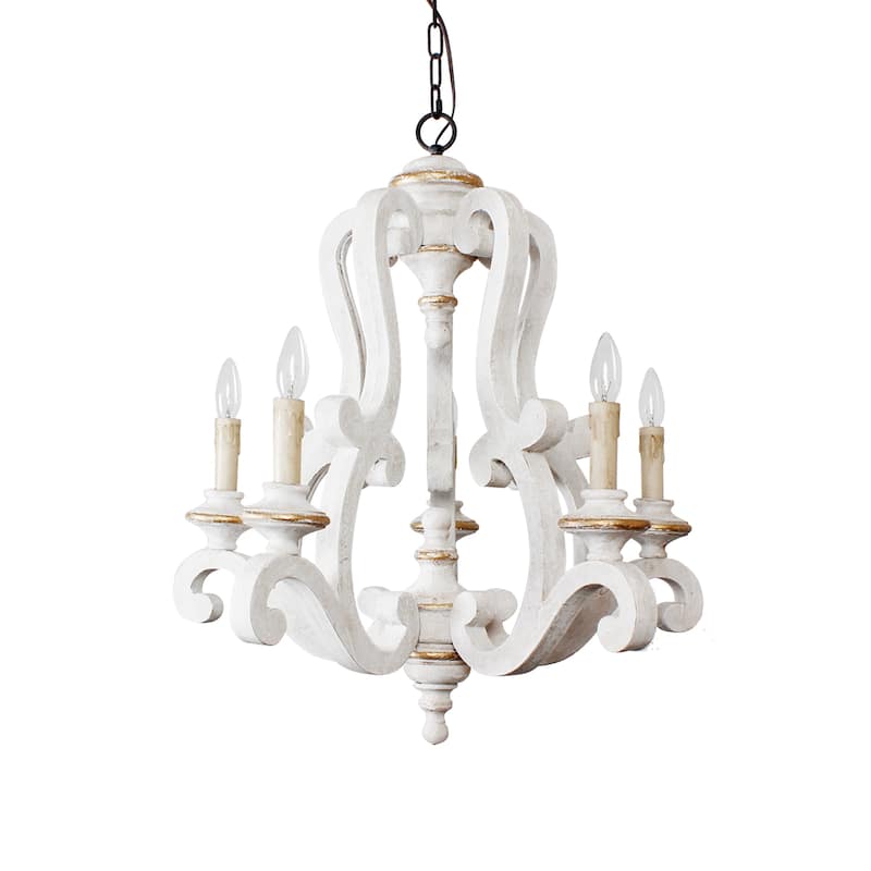 Cusp Barn Farmhouse Antique 5-Light Wood Candle Chandelier Empire Shabby Ceiling Light for Dining Room Entryway