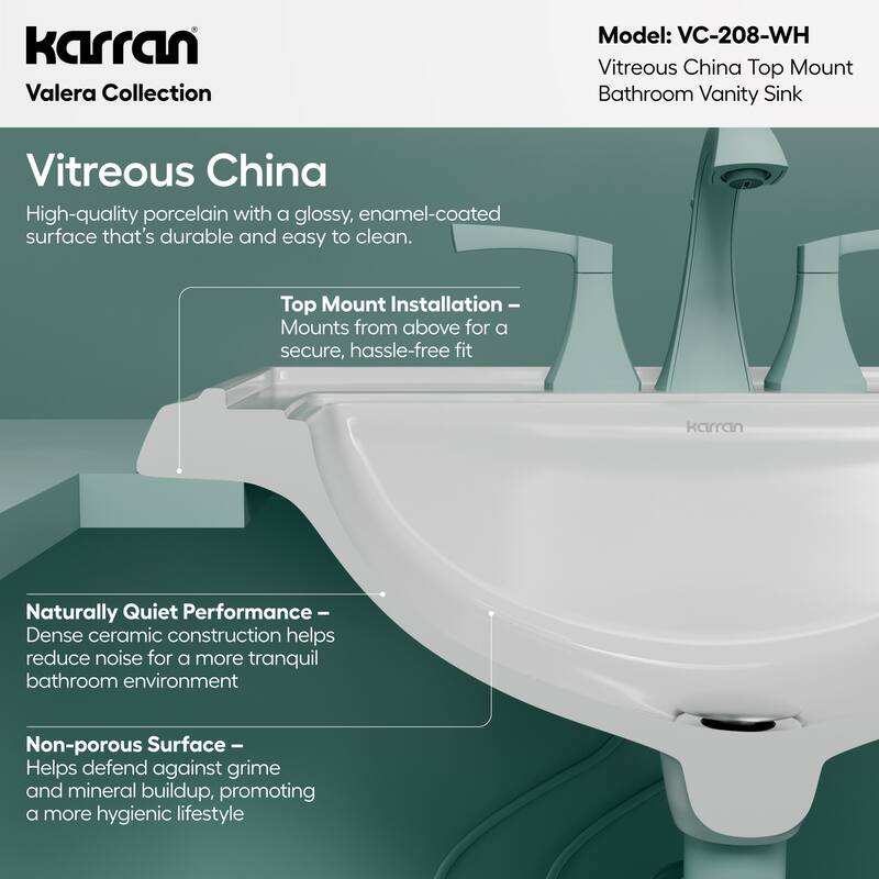 Karran Valera 23" Rectangular Top Mount Vitreous China Bathroom Sink in White
