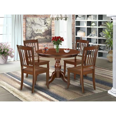 HomeStock 5-Piece Mahogany Finish Solid Wood Top Dining table with 4-Chairs with Slat Back