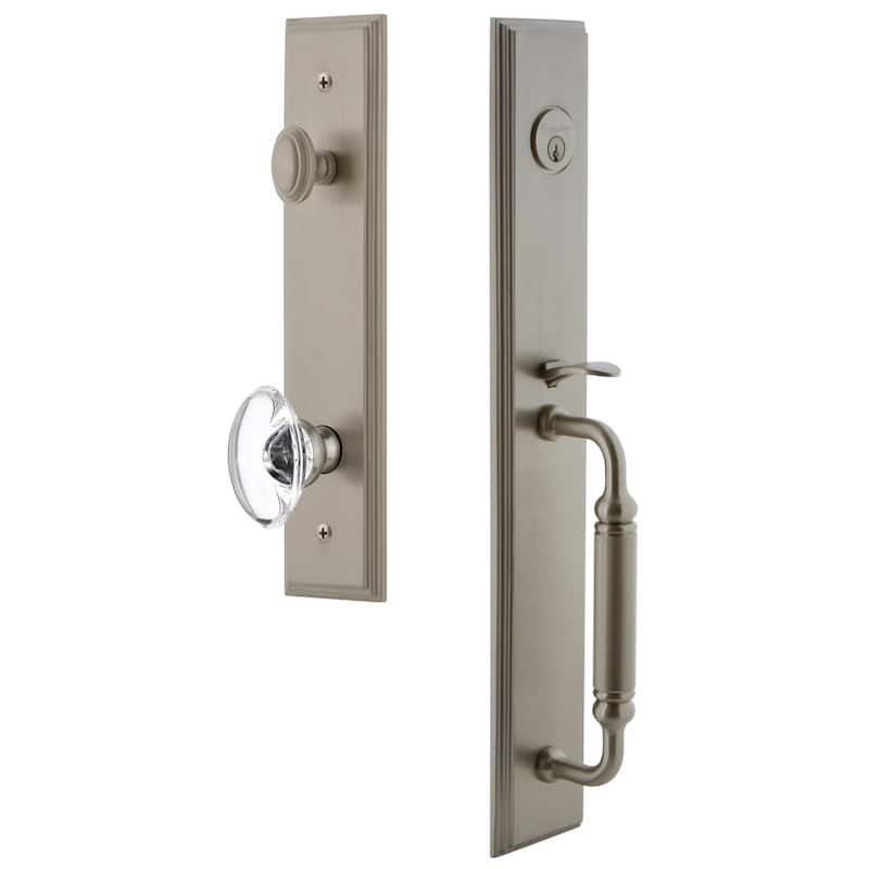 Grandeur Carre Solid Brass Rose Dummy Full Plate "C" Grip Handleset - Satin Nickel