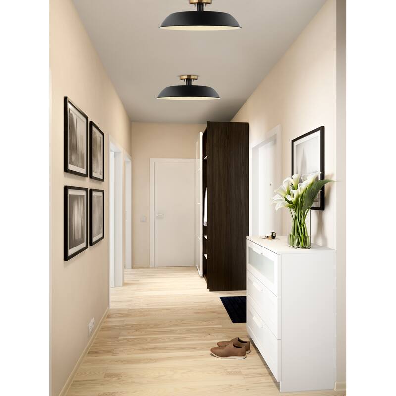 Colony 1 Light Medium Semi-Flush Mount Fixture Matte Black with Burnished Brass