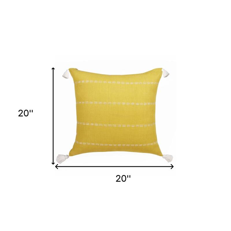 20" X 20" Mustard Linen Striped Zippered Pillow