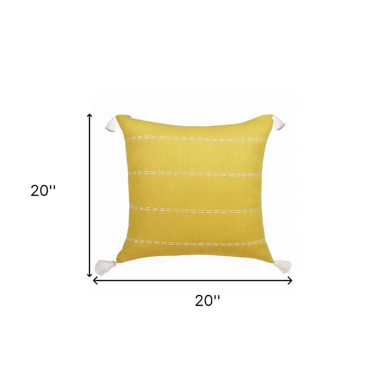 20" X 20" Mustard Linen Striped Zippered Pillow
