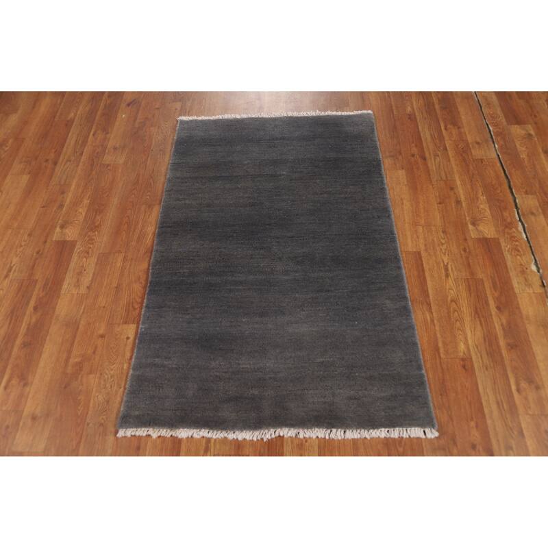 Modern Gray Gabbeh Oriental Accent Rug Hand-Knotted Wool Carpet - 2'6" x 3'10"