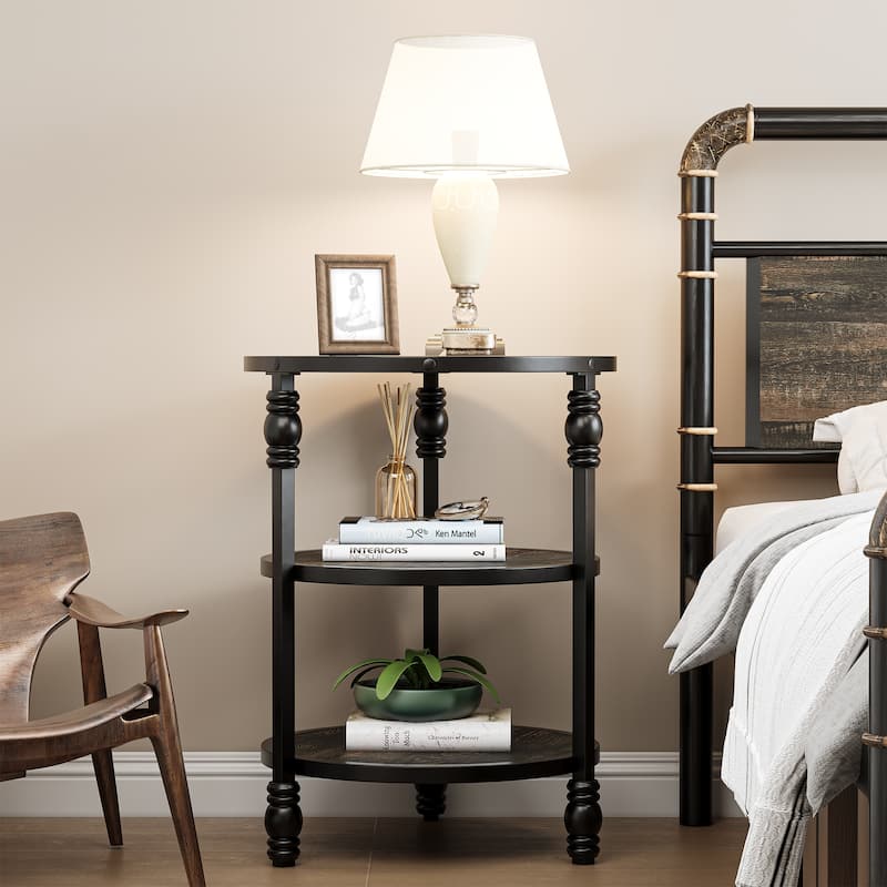 Round End Table with Storage Shelf and Metal Frame Industrial