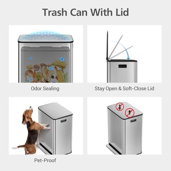 16 Gallon Dual Compartment Trash Can, with Removable Inner Bucket for Kitchen, Dining Room - Silver