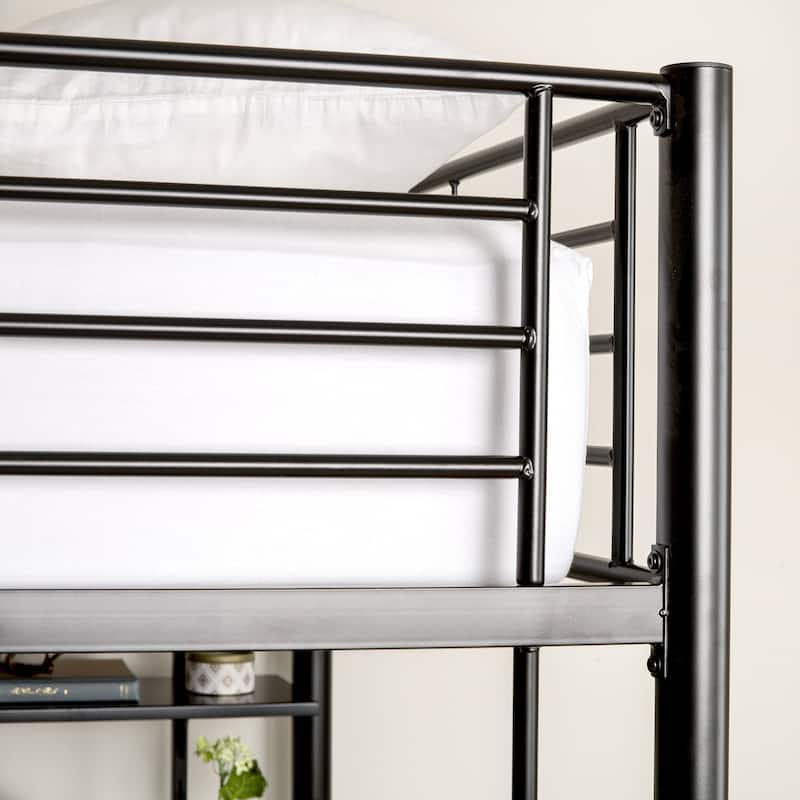 Walker Edison Abner Black Metal Twin Loft Bed with Desk