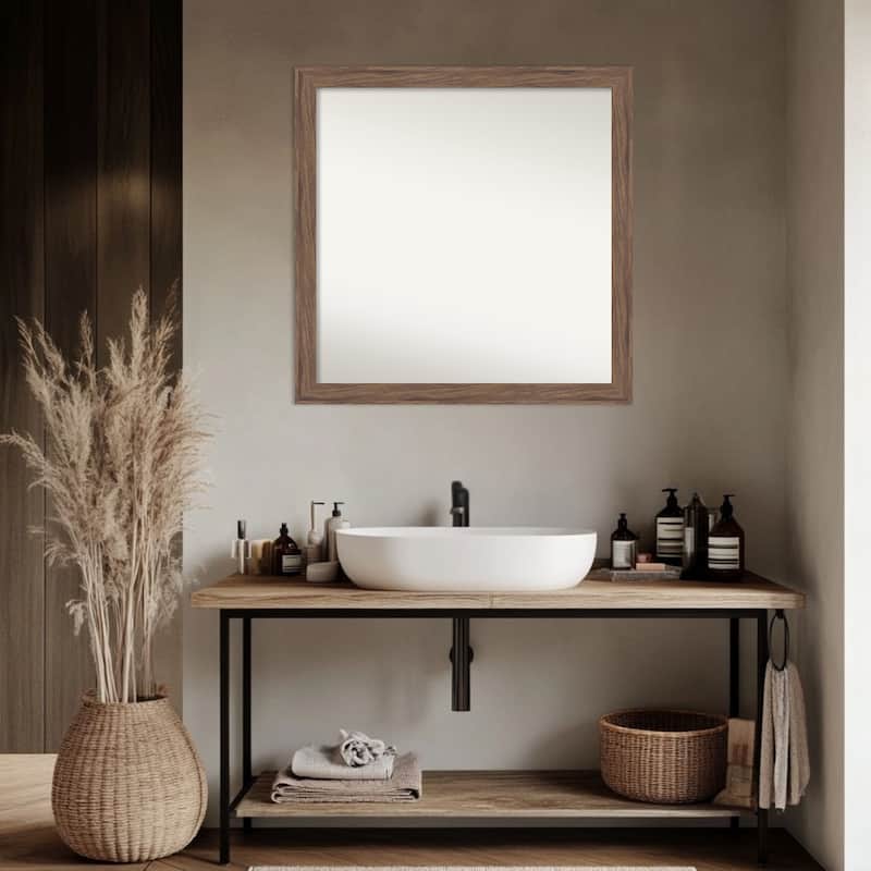 Pia Medium Brown Narrow Non-Beveled Framed Bathroom Vanity Wall Mirror - Pia Medium Brown Narrow