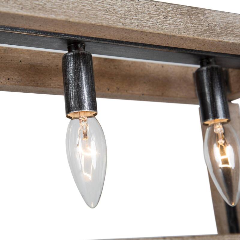 Farmhouse 4-Light Wood Linear Chandelier Island Lights for Dining Room - L28" xW12.2 "xH7.5"
