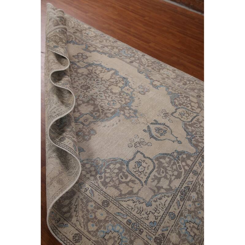 Distressed Tabriz Persian Area Rug Handmade Vintage Wool Carpet - 6'5" x 9'4"