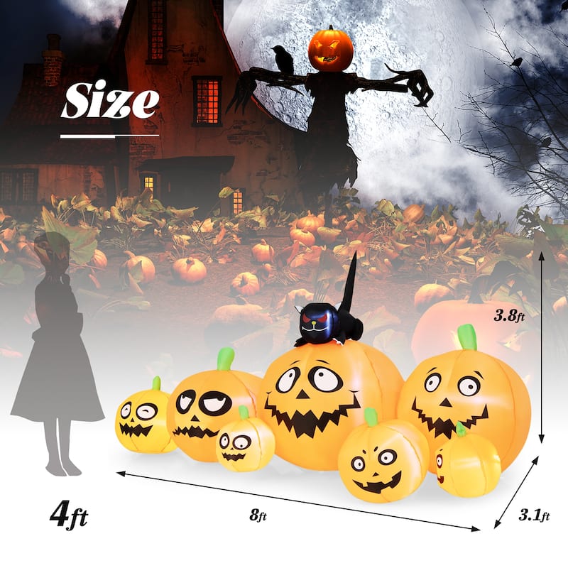 Gymax 8FT Halloween Pumpkins Stack Decor Inflatable Pumpkin Station w/